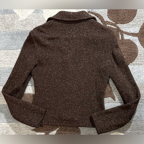 Ralph Lauren Silk Blend Nubby Brown Multi Tweed Knit Button Front Cropped Jacket - Picture 4 of 6